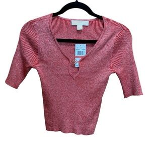 Michael Michael Kors Metallic Ribbed Knit Top Persimmon XS NWT